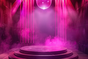 A vibrant, neon-lit stage with shiny, a Photo by LOGOCREATIVE