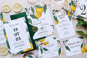 Lemon Watercolor Wedding Invitation