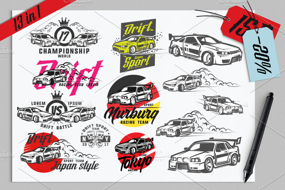 13 in 1 set of Drift Sport Cars, a Graphic by Hadanello88 (Photo 1 of 5)