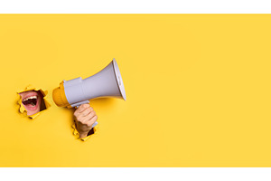 Female mouth screaming in megaphone, a Business Photo by Gladkov photography