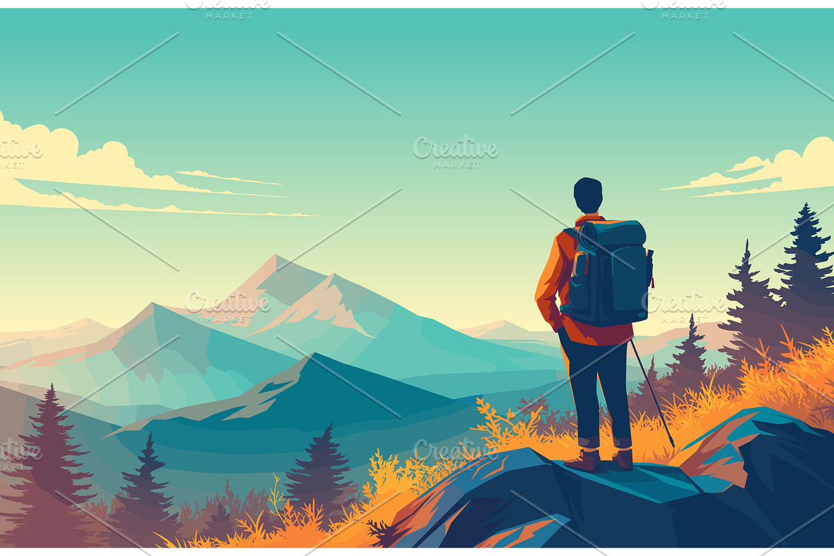 Cartoon traveler with a backpack, a Sport Illustration by LadadikArt