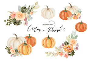 Orange Pumpkins Green Cactus Clipart