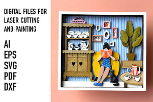 Cozy Reading Nook Shadow Box SVG, an Object Graphic by HelloWood