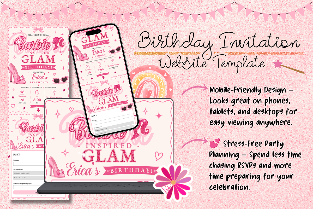 Glam Barbie Inspired Birthday RSVP, a Social Media Template by bellaROSEworkshop (Photo 5 of 5)