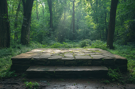 Stones arranged in a platform surrou, a Photo by Tanuart