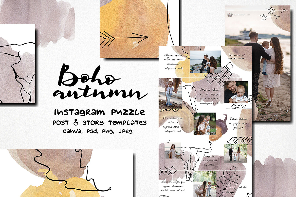 Boho instagram puzzle template, a Social Media Template by LyubovZaytseva