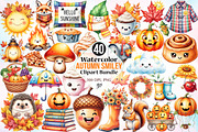 Watercolor Autumn Smiley Clipart PNG, a Seasonal Illustration by Canvas Craft (Thumbnail 1 of 9)