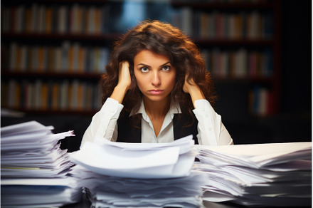 Stressed businesswoman holding her, a Business Photo by Ylivdesign