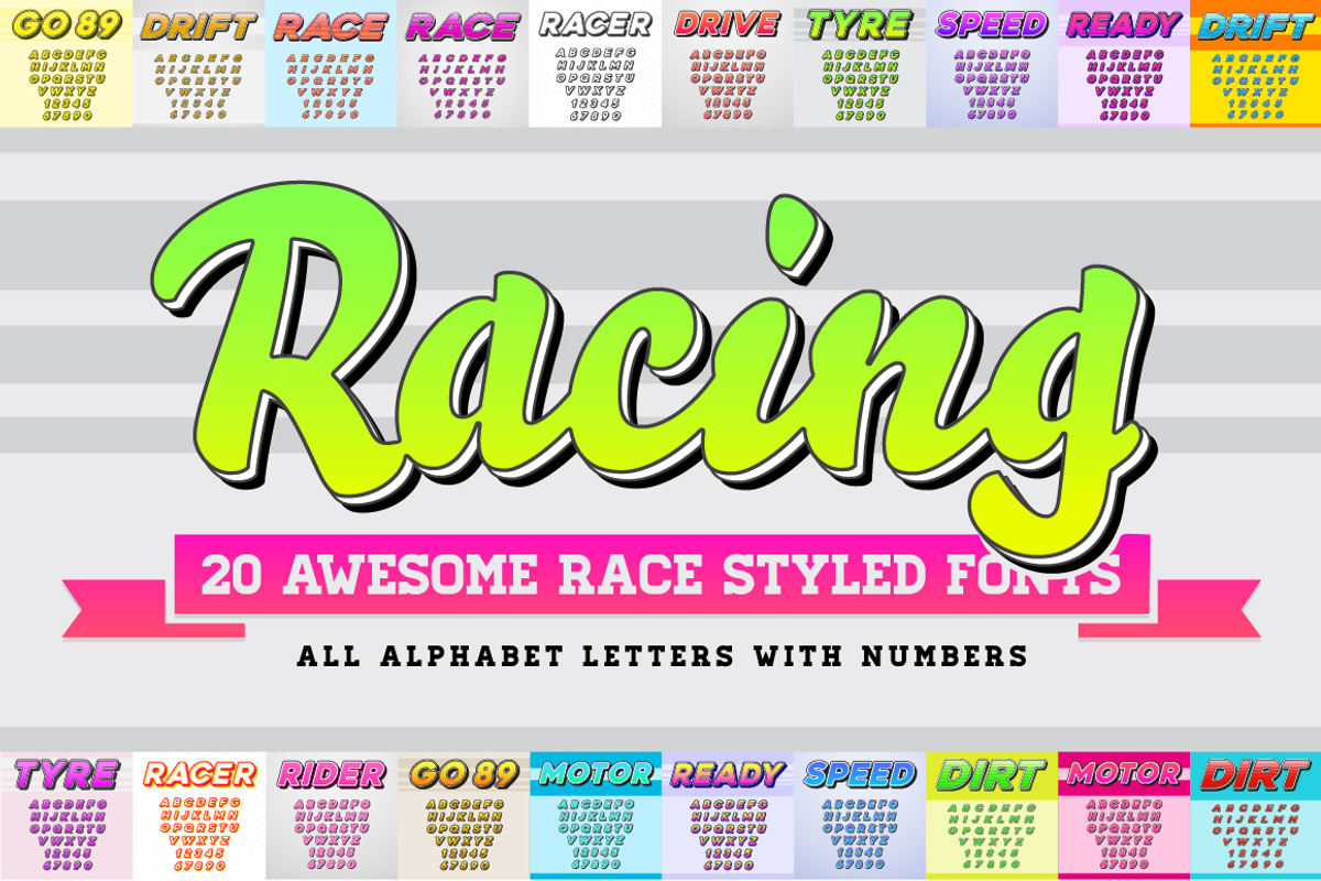 Awesome 20 Racing Fonts with Numbers, a Symbol Font by Ckybe's Corner (Photo 1 of 3)