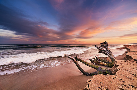 Sunset on the beach, a Nature Photo by Shop Name