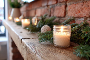 Cozy candlelit scene with rustic decor, a Holiday Photo by AlyaAnd