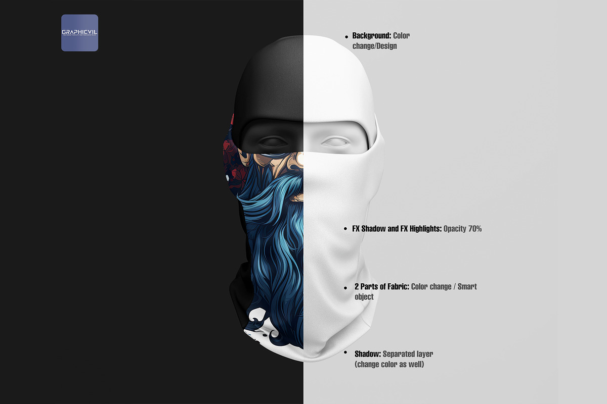 Dye sublimation Balaclava Mockup, a Mask Mockup by GraphicVil (Photo 2 of 9)