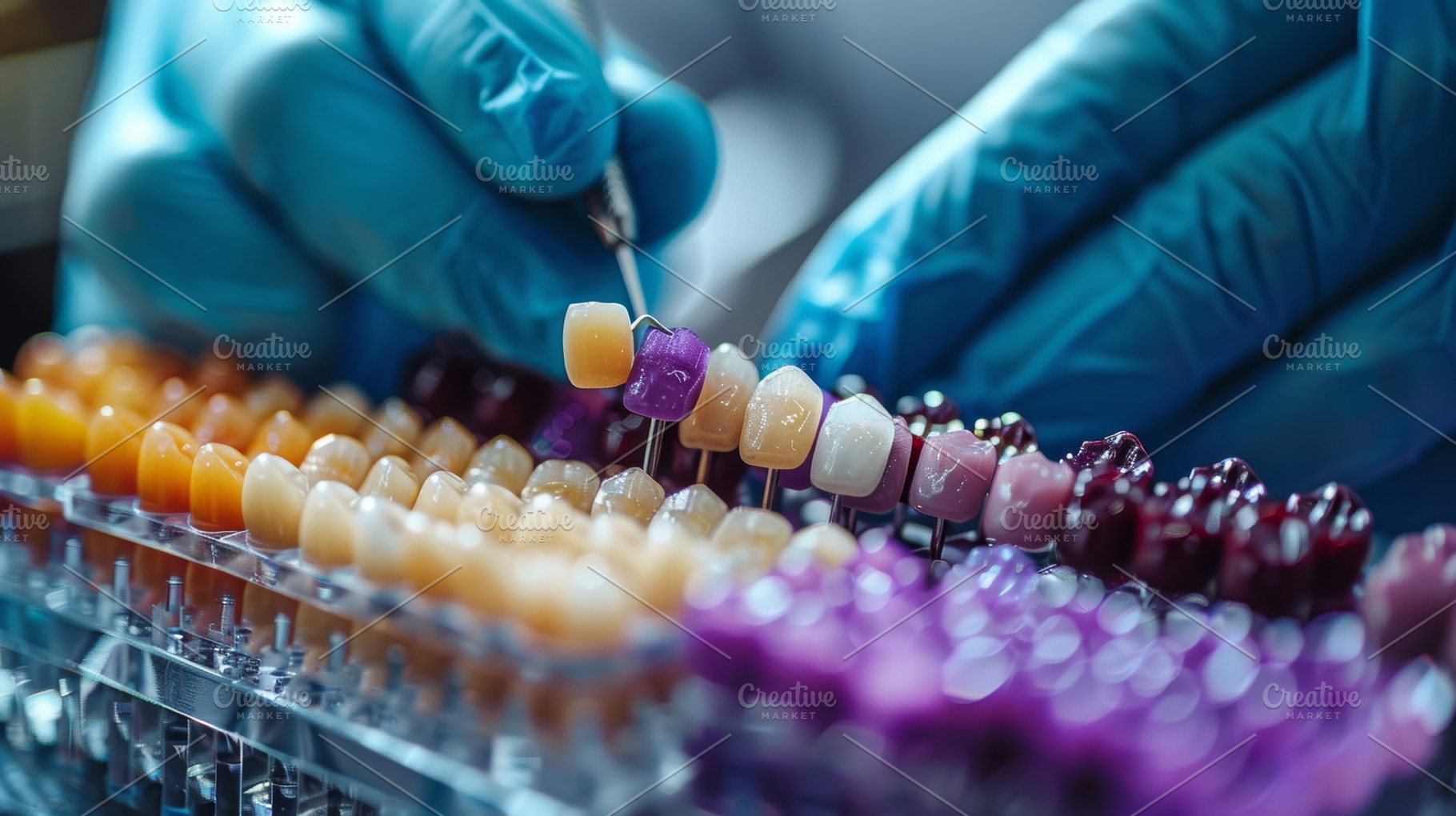 Dental Technician Selecting Ceramics for Crowns and Bridges in a, a Photo by AS photostudio