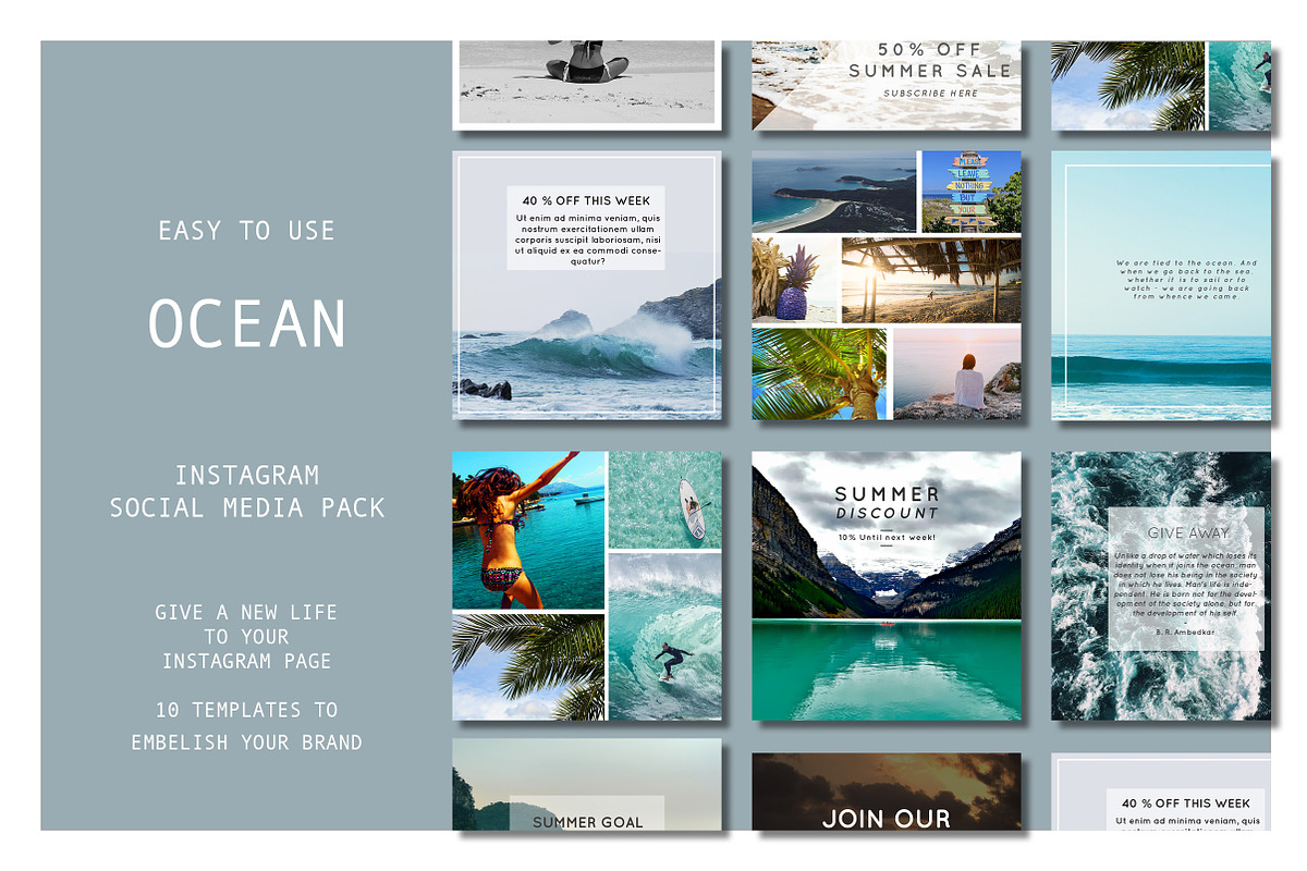 INSTAGRAM TEMPLATE PACK : OCEAN, a Social Media Template by AtelierCartouche (Photo 1 of 3)