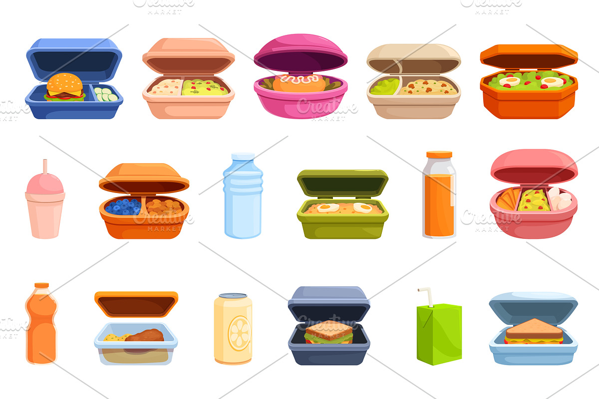 School lunch boxes. Plastic boxes, a Food Illustration by Valerie Bodnar
