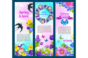 Spring Holidays Greeting Vector Flowers Banners