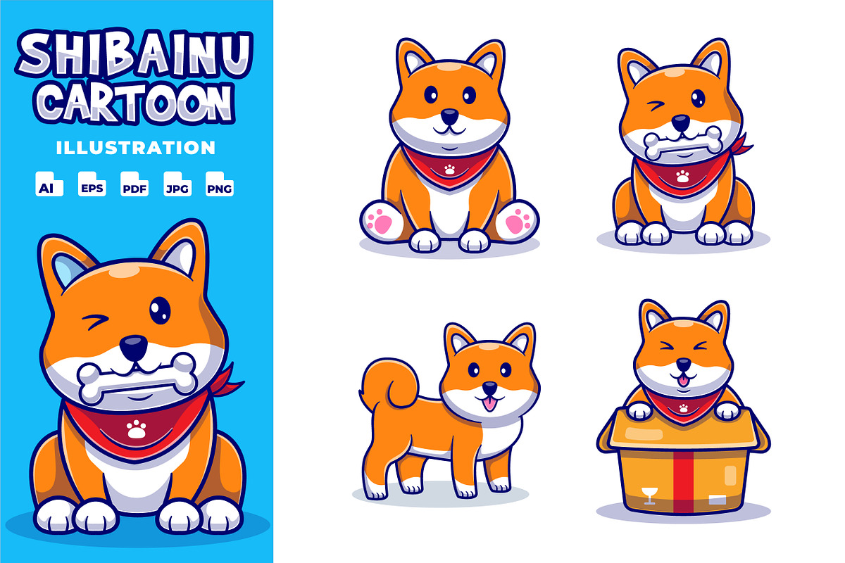 Shiba Inu Cartoon Illustration Pack, an Animal Illustration by Signatoro