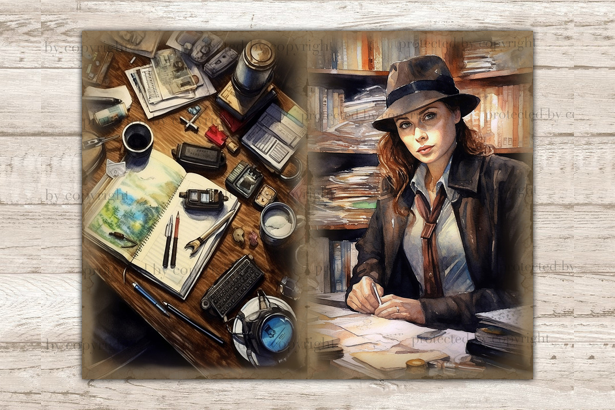 Detective Junk Journal Pages Woman, a Person Illustration by GlamArtZhanna (Photo 5 of 9)