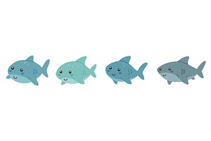 Set of sharks with smiling faces, an Animal Illustration by GraphiShop