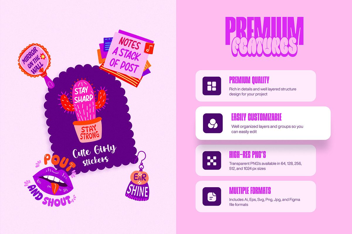 Flat Cute Girly Stickers Set, an Emoji Icon by Creative Stall (Photo 2 of 8)