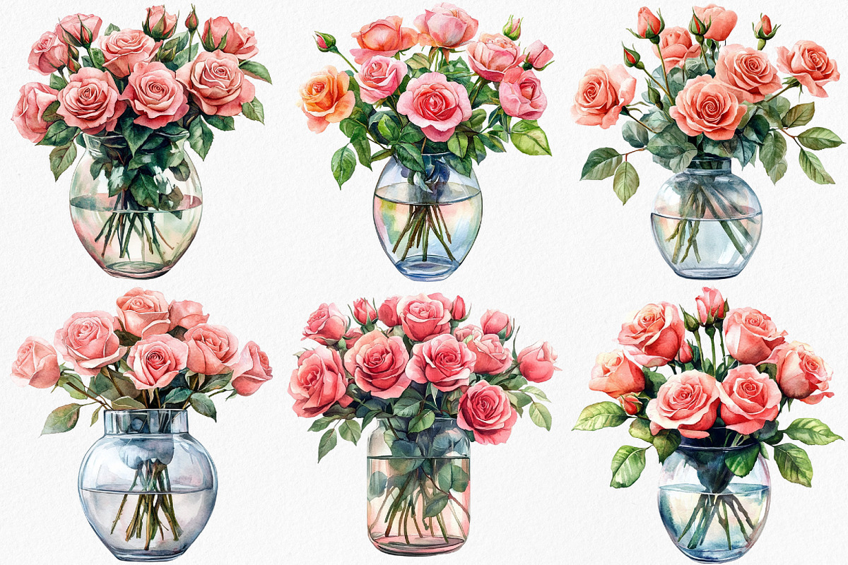 Watercolor Flower Jar Clipart Bundle, an Illustration by Canvas Craft (Photo 3 of 8)