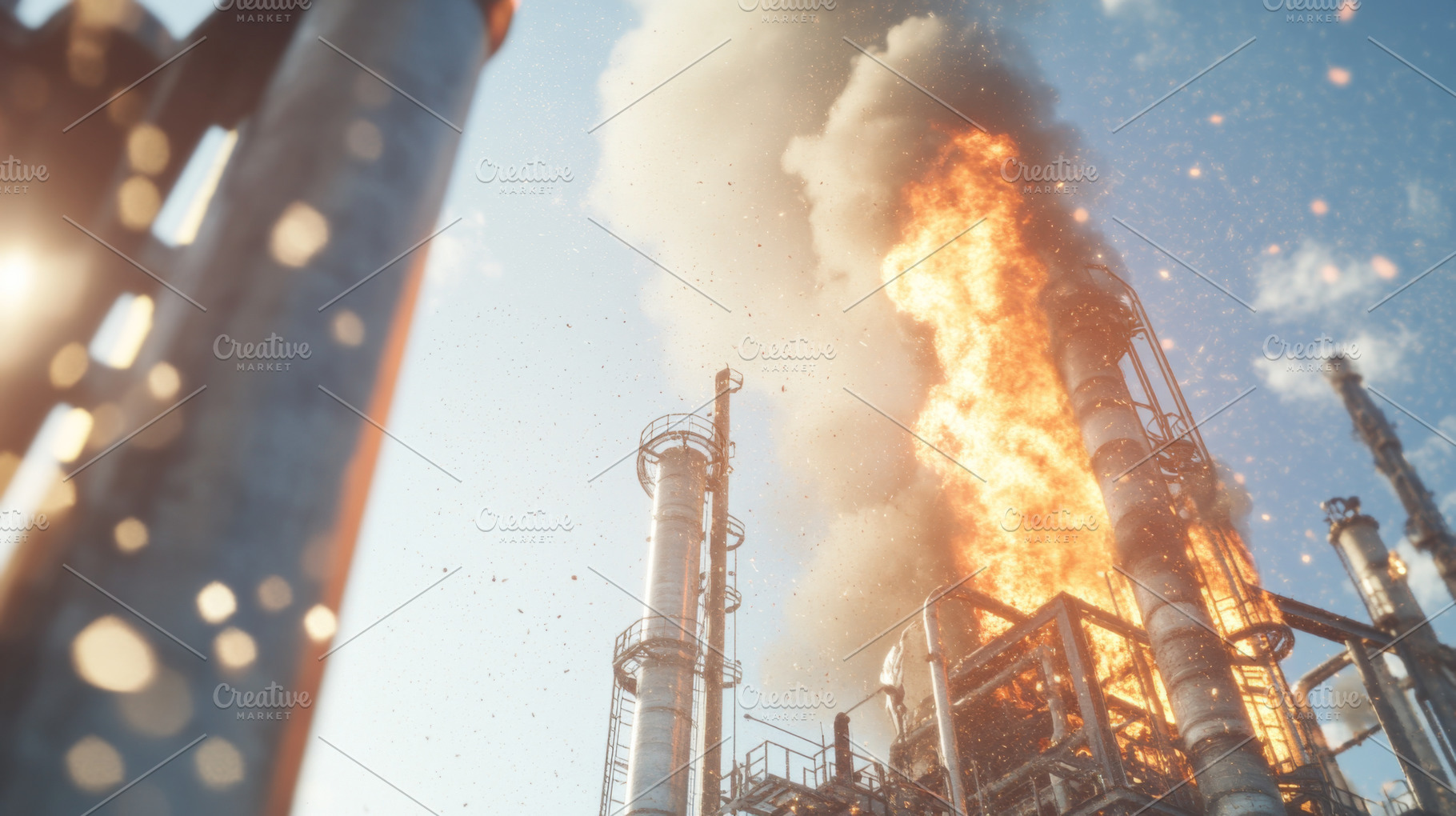 Industrial explosion with fiery blaz, a Photo by Dvoevnore photos