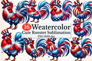 4th Of July Patriotic Rooster Clipar, an Illustration by Rose Art