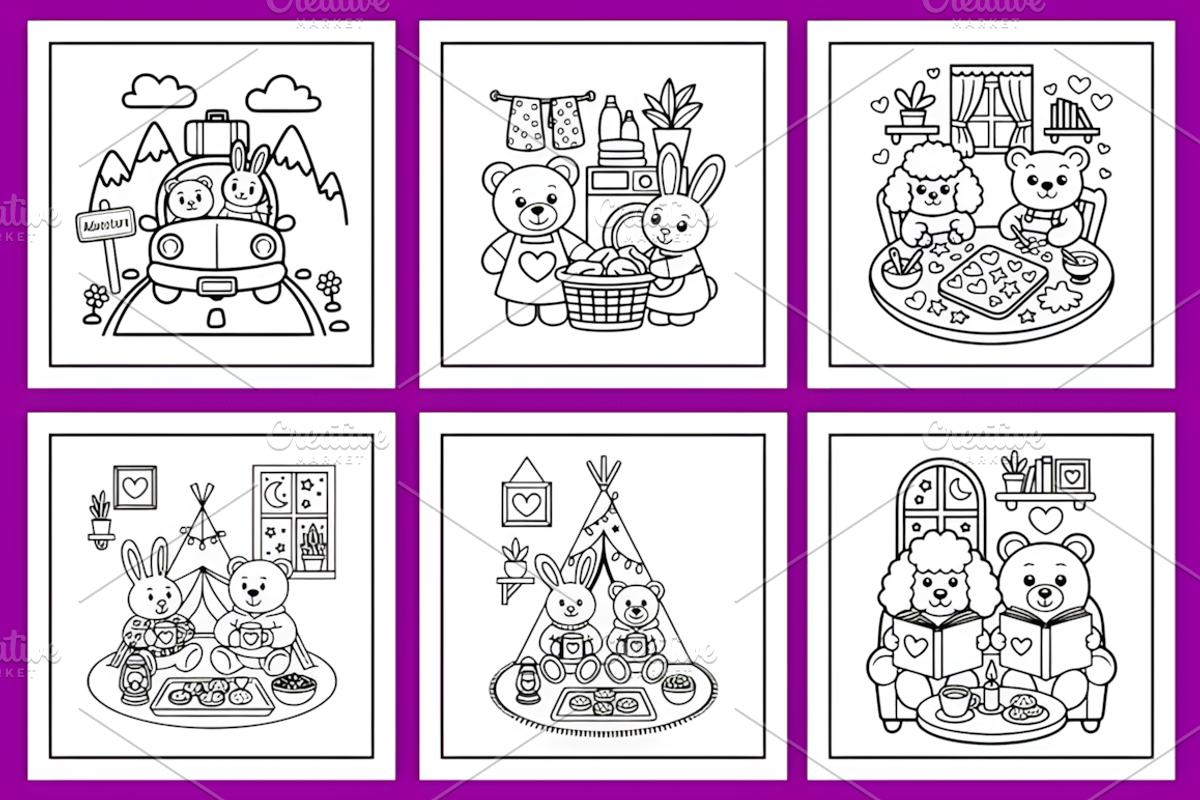 Comfy Critter Besties Cute Coloring, a Decorative Illustration by Design Station (Photo 2 of 4)