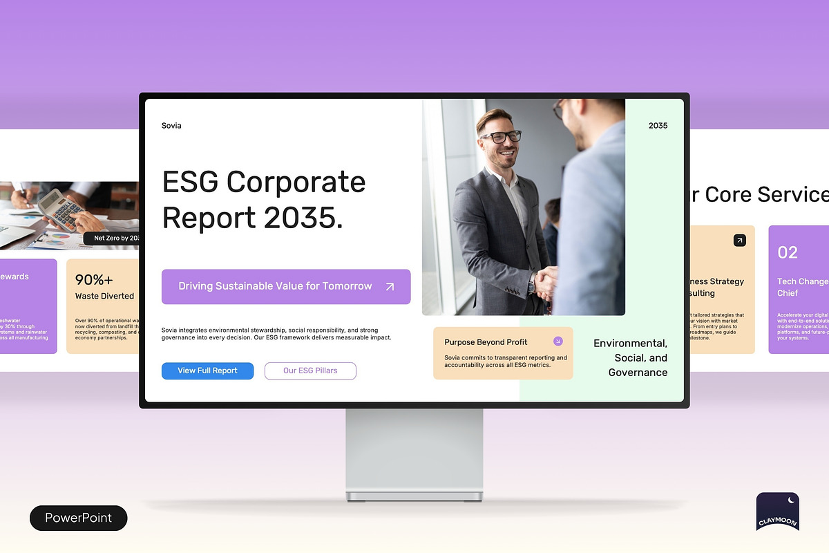ESG Corporate Report Pitch Deck, a Presentation Template by Claymoon Lab (Photo 1 of 7)