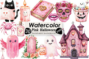 Pink Halloween Clipart, an Illustration by Black Bird Studio