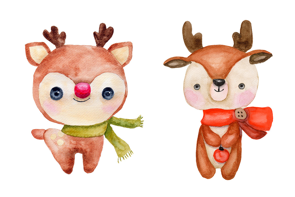 Watercolor Christmas deer and bears, an Animal Illustration by Olha's watercolor (Photo 5 of 8)