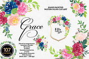 Watercolor flowers clip art, an Illustration by Elly Studio (Thumbnail 1 of 9)