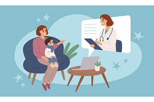 Pediatric online consultation. Baby, a Healthcare Illustration by YummyBuum