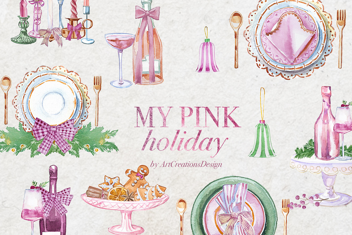 Watercolor My Pink Menu Clipart, a Seasonal Illustration by ArtCreationsDesign (Photo 1 of 7)