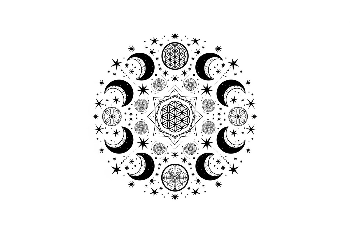 Moon Phase Mandala SVG Bundle, an Illustration by yasushie (Photo 19 of 31)