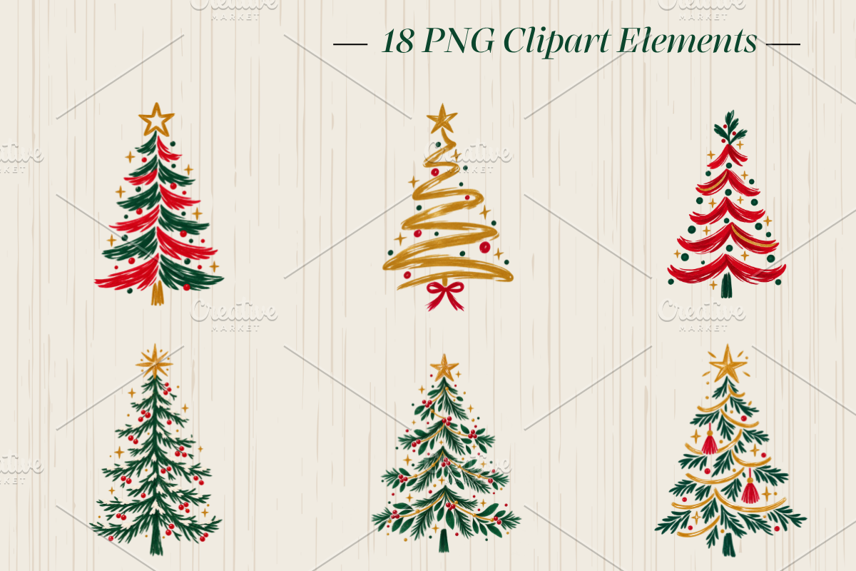 18 Hand Painted Christmas Trees PNG, a Seasonal Illustration by Ink Gallery (Photo 3 of 13)