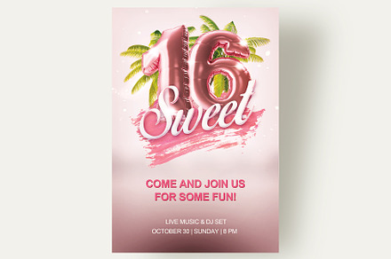 Sweet 16 Rose Gold Template Flyer, a Poster Template by Love Giftery