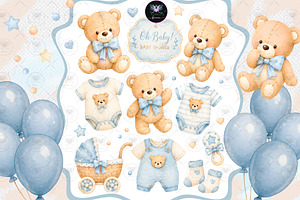 Teddy Bear Baby Shower Clipart, an Animal Illustration by BigCakeBee