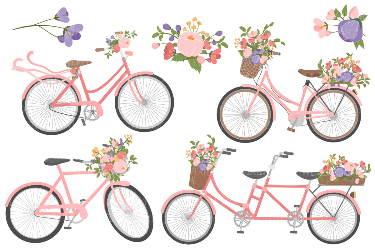 Wildflowers Floral Bicycles Clipart, an Illustration by Amanda Ilkov (Photo 3 of 5)