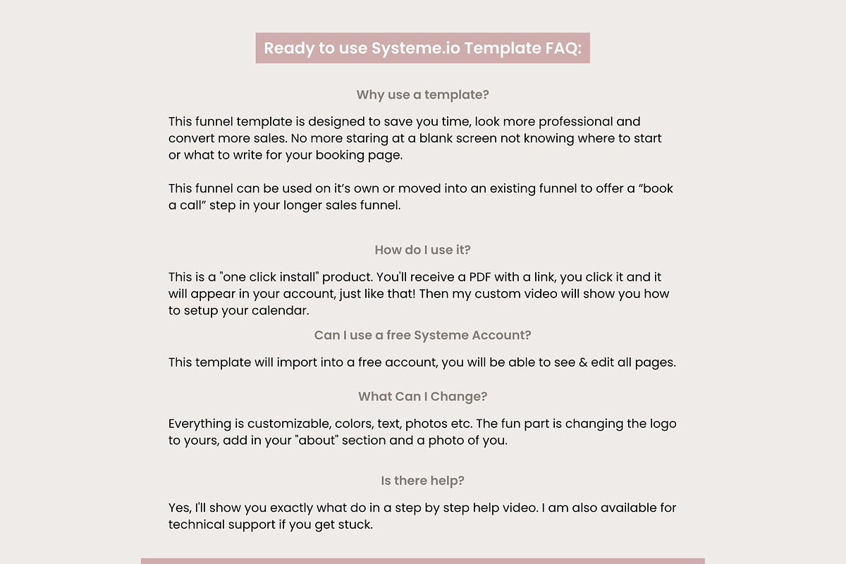 Systeme.io Blush Branding Paid Call, a Landing Page Template by Hayley's Digital Hub (Photo 5 of 10)