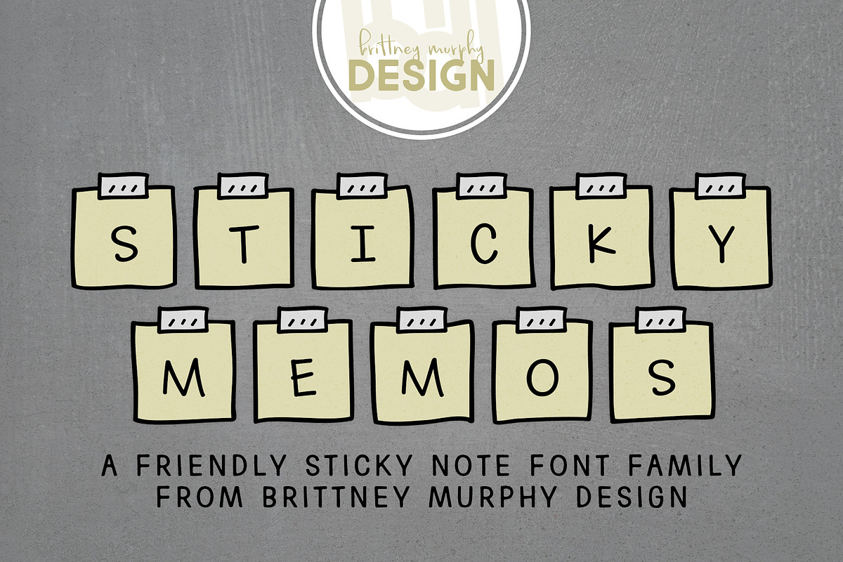 Sticky Memos, a Handwritten Font by Brittney Murphy Design (Photo 1 of 2)