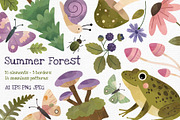 Summer Woodland Watercolor Clipart, a Seasonal Illustration by Hanna's ArtLab (Thumbnail 1 of 6)