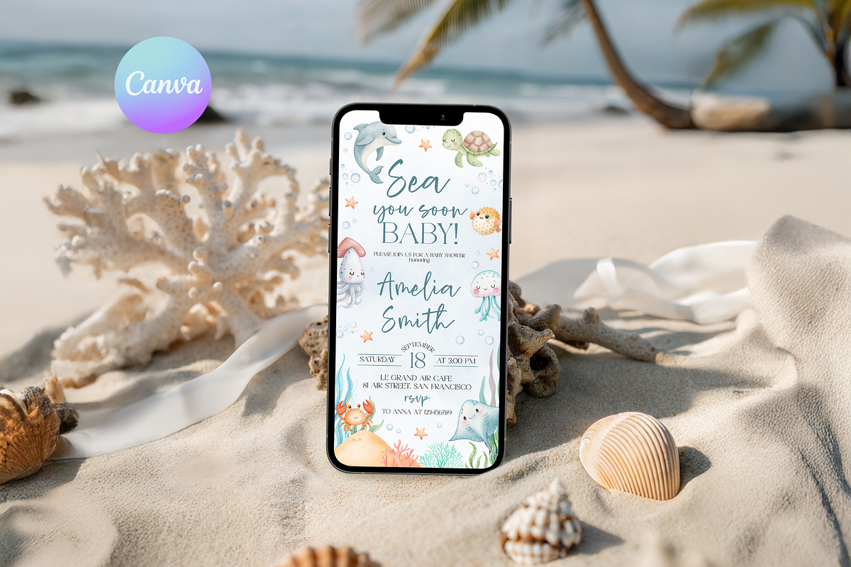 Under the Sea Shower Digital Evite, a Templates & Theme by VeliusCreativeStudio (Photo 1 of 3)
