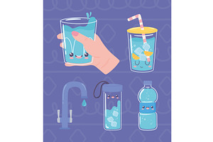 water cartoon set, a Food Illustration by studiogstock