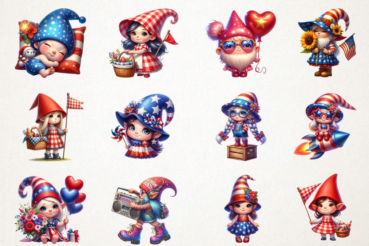 Patriotic Cute Gnome Girl Clipart, an Illustration by RobertsArt (Photo 2 of 7)