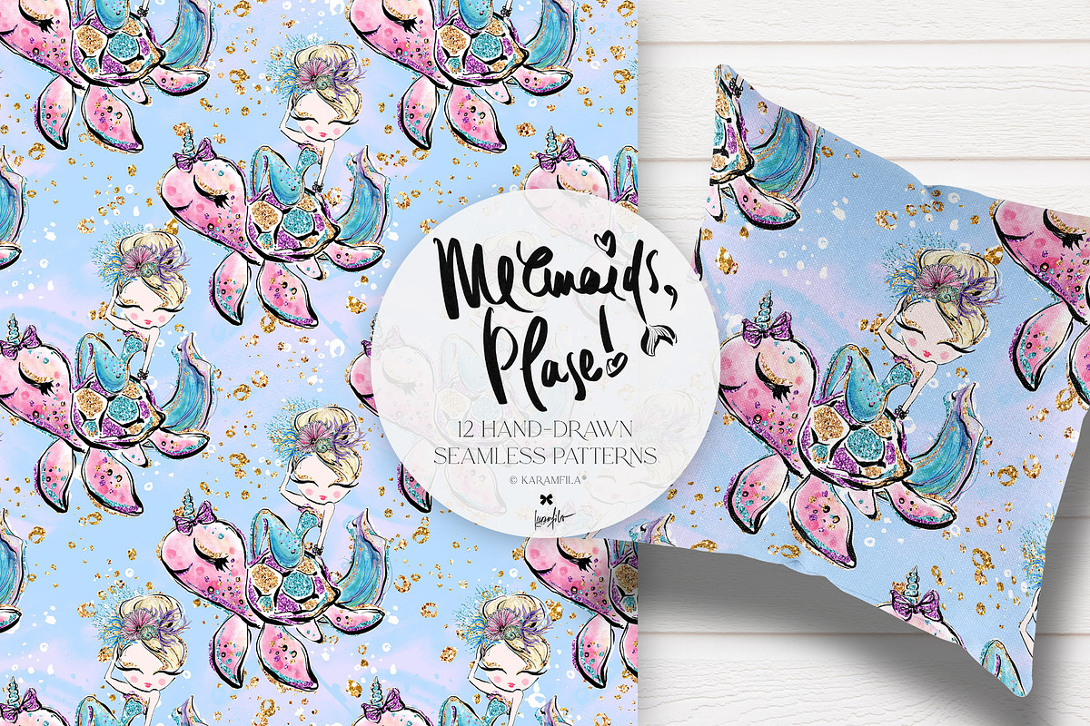 Baby Mermaids & Unicorns Patterns, a Pattern Graphic by KaramfilaS (Photo 4 of 14)