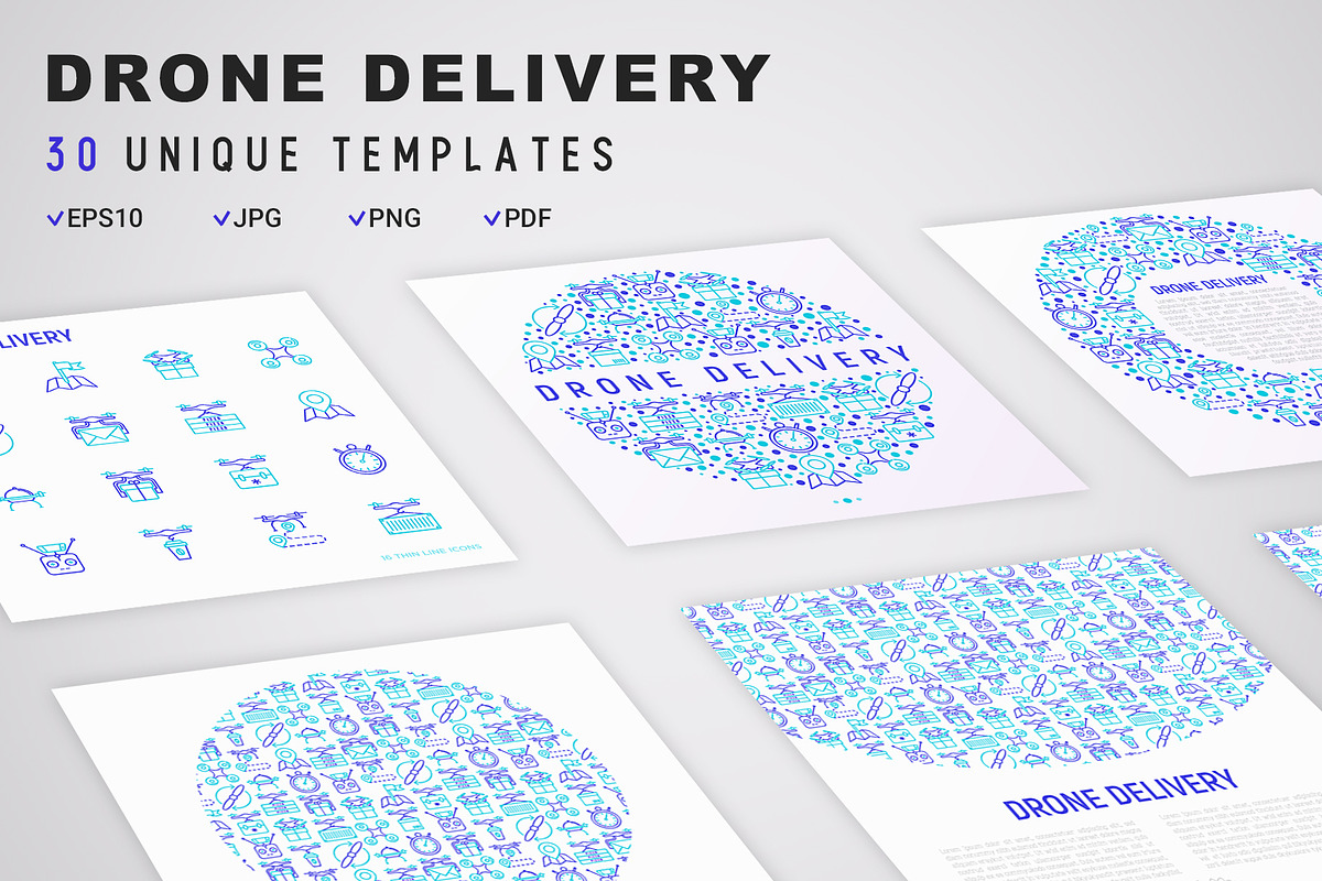 Drone Delivery Icons Set | Concept, an Outline Icon by Alex Blogoodf (Photo 5 of 11)