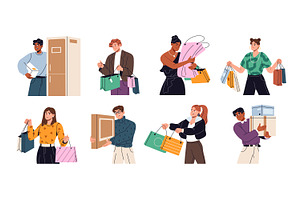 People buyers with shopping bags set, a Person Illustration by PaperTrident