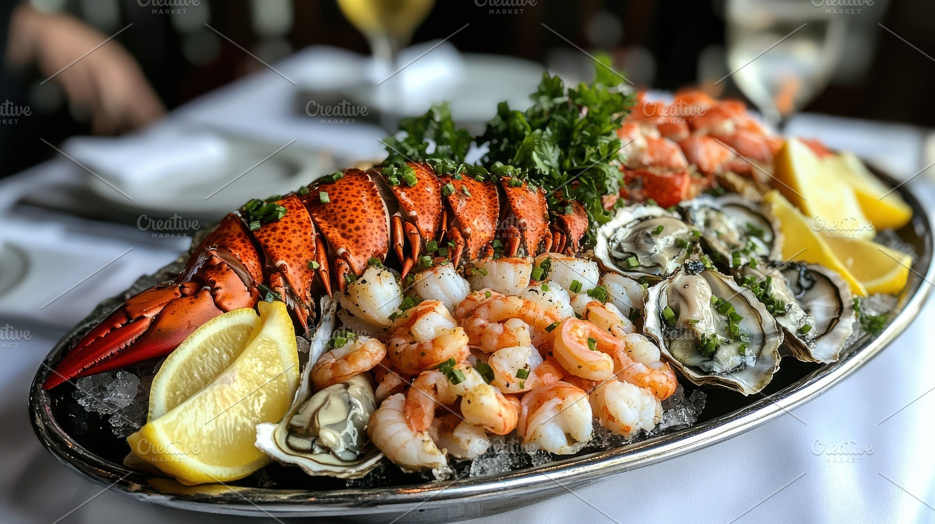 Luxurious seafood platter with lobst, a Food & Drink Photo by Pixeness Studio