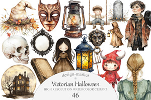 Victorian Halloween Clipart, an Illustration by Design Market
